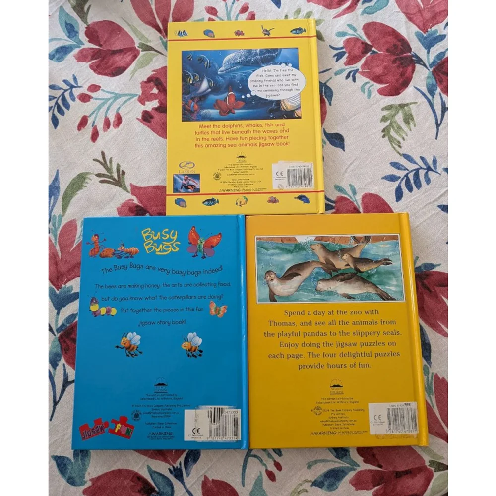 Set of 3 Children’s Puzzle Books – Sea Animals, Bugs & Zoo – Interactive Jigsaw